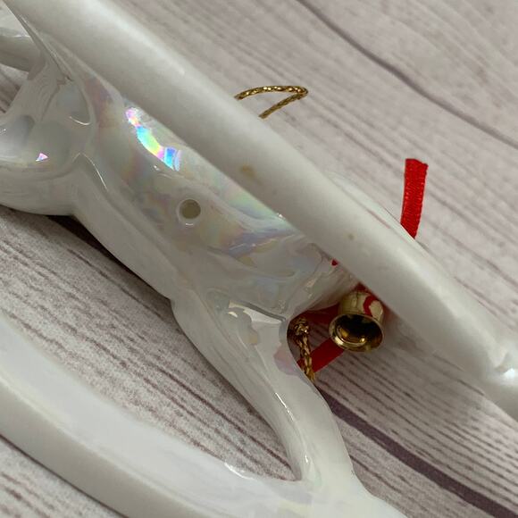 White Iridescent Rocking Horse Ornament with Red Bow and Bell 3 1/4" Tall - Picture 8 of 16